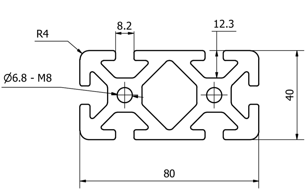 Aluminium Profile Line 40 - Slot 8 - 4080